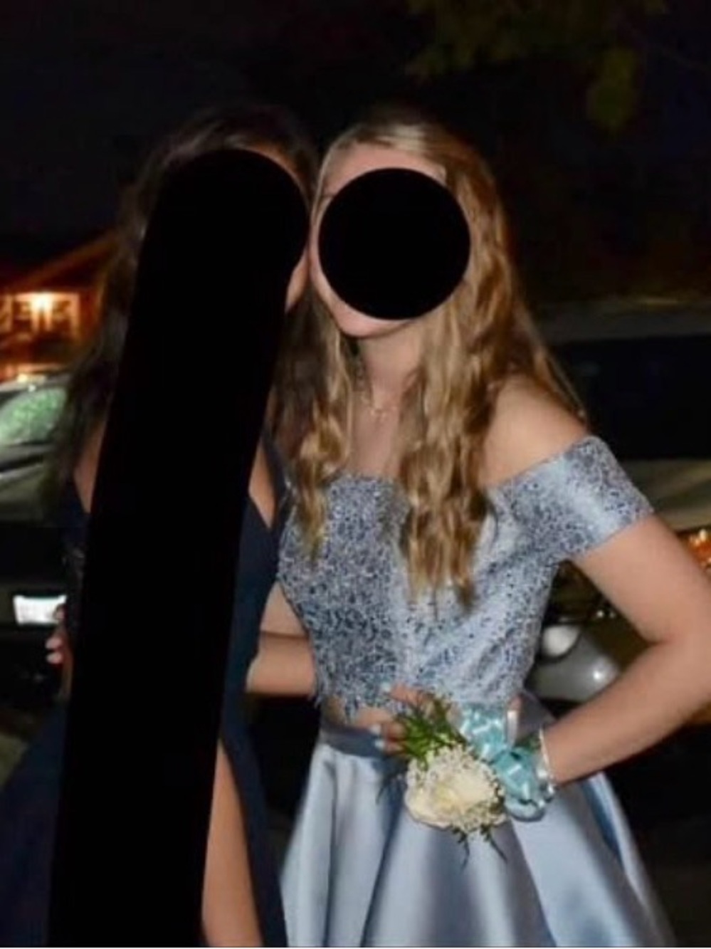 Alyce Paris Light Blue Off-Shoulder Lace & Satin Prom or Homecoming Dress